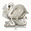 a mother swan with 2 cygnets incorporating the name Ada tattoo design idea