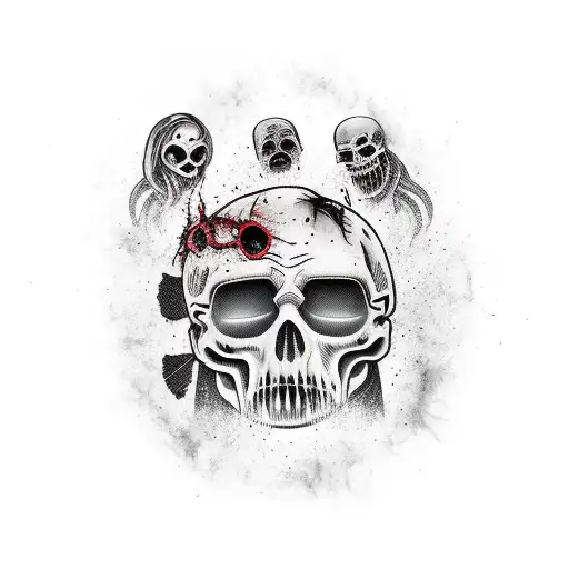 animated sleeve with horror movie characters  tattoo design idea