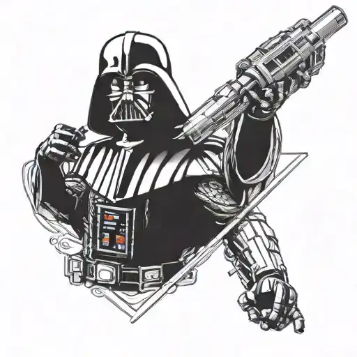 A detailed blackwork tattoo of a lightsaber duel between Darth Vader and Luke Skywalker tattoo design idea