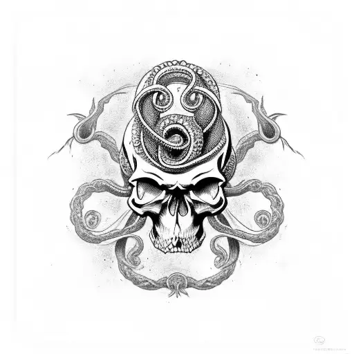 skull with tentacles tattoo design idea