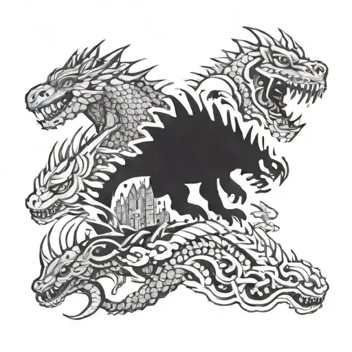 kaiju collage tattoo featuring various animals tattoo design idea