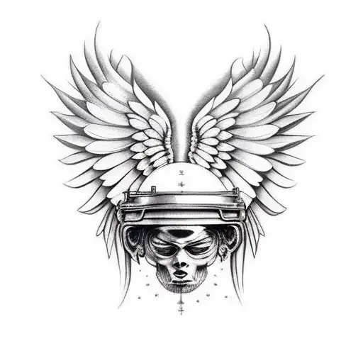 a angel with wings and warrior chlothes tattoo design idea