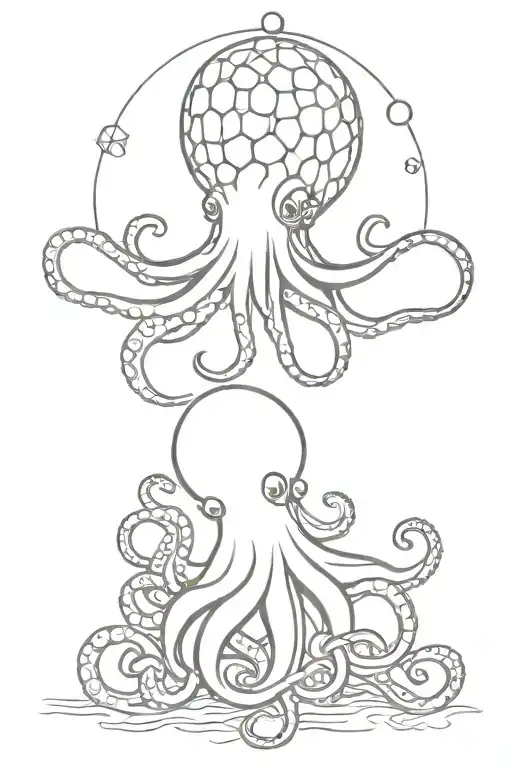 octopus and disco ball tattoo design idea