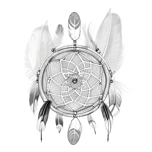 dreamcatcher with feathers black ink tattoo design idea