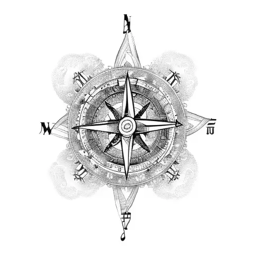An intricate tattoo featuring a compass and musical notes to symbolize your occupation as a seafarer and passion for music tattoo design idea