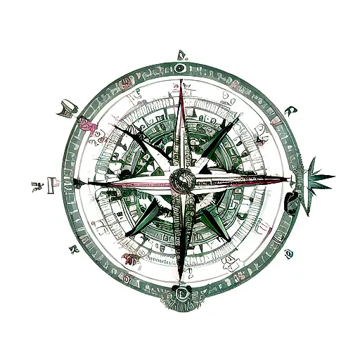 An intricate tattoo featuring a compass and musical notes to symbolize your occupation as a seafarer and passion for music tattoo design idea