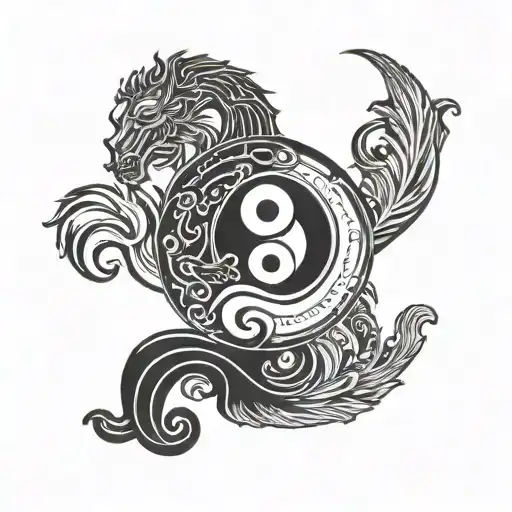 yin yang and Aquarius symbol tattoo design idea