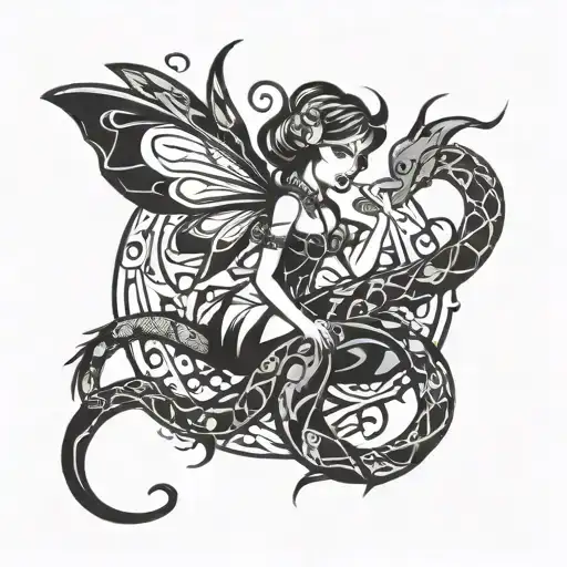 cartoon fairy and snake  tattoo design idea