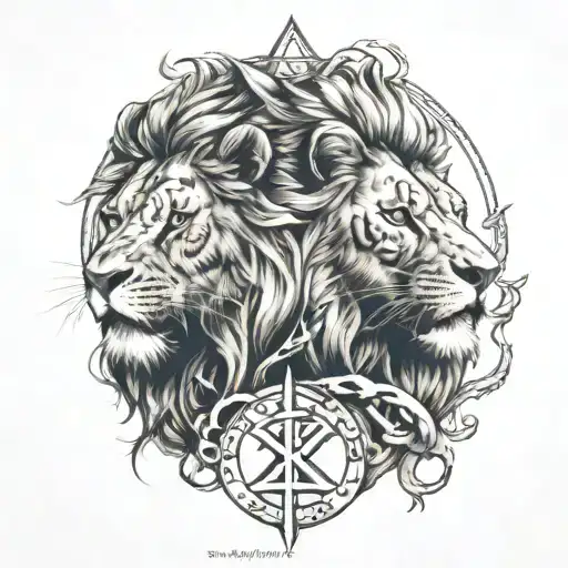 Lion and Viking runes engraved tattoo design idea