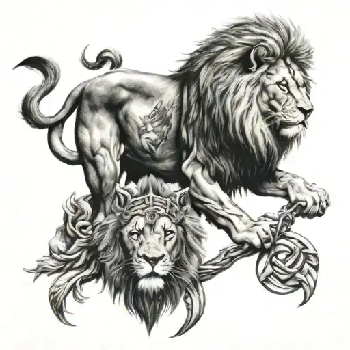 Lion and Vikings symbol tattoo design idea