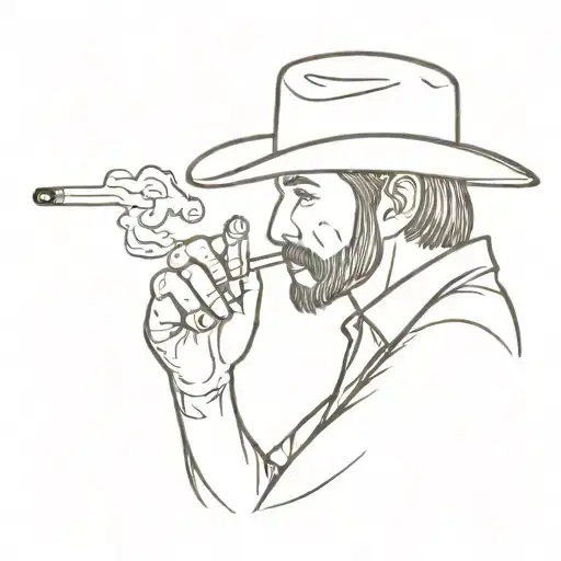 cowboy smoking in front of the sunset tattoo stencil  tattoo design idea