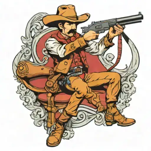 cowboy shooting guns attached with marionette  tattoo design idea