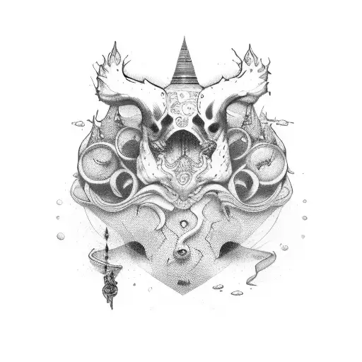 Machado com escudo e arco tattoo design idea