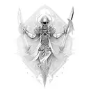 espada com escudo e arco tattoo design idea