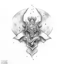 espada com escudo e arco tattoo design idea