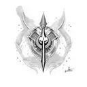 espada com escudo e arco tattoo design idea