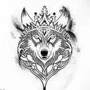 wolf wearing a king's crown tattoo design idea
