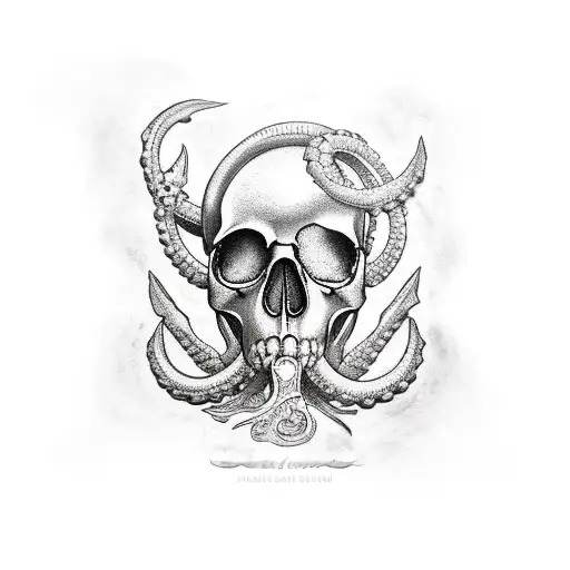 ship kraken treasure skull tattoo design idea