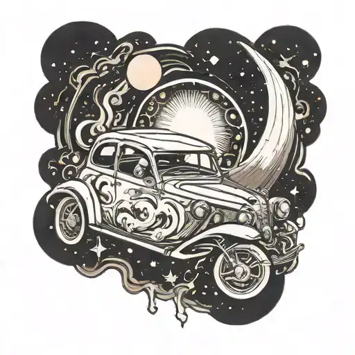 car around a supernova tattoo design idea
