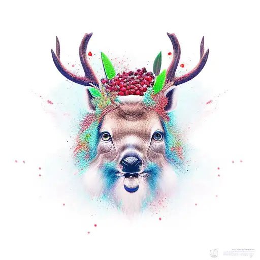 pomegranate deer tattoo design idea