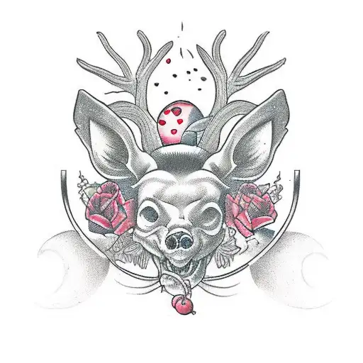 pomegranate deer tattoo design idea