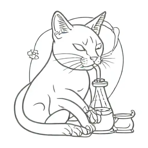 cat smoking from a bong  tattoo design idea