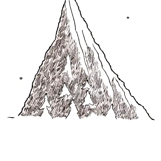 1 mountain on top 2 lines and trees in reverse tattoo design idea