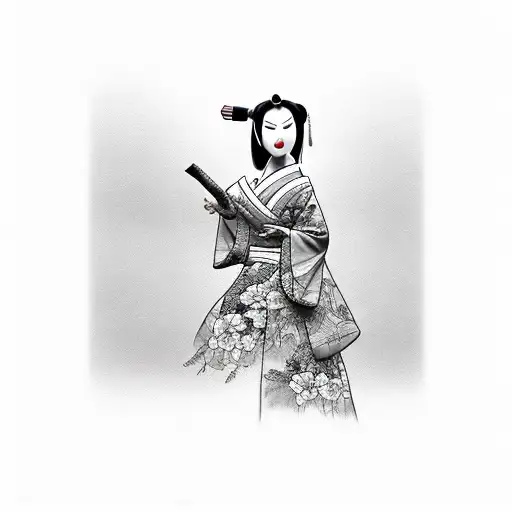 Geisha with fan tattoo design idea