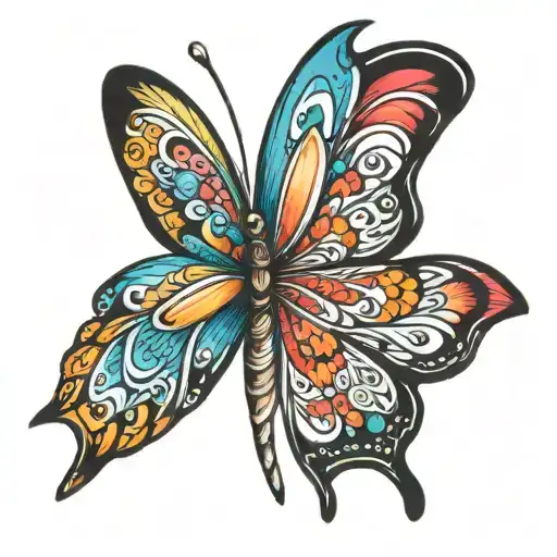 A paintbrush with vibrant colors transforming into a butterfly representing the artist's growth and resilience tattoo design idea