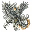 A phoenix rising from the ashes symbolizing overcoming struggles and finding a new beginning tattoo design idea