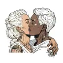 muscular black boy kissing girl with white hair tattoo design idea