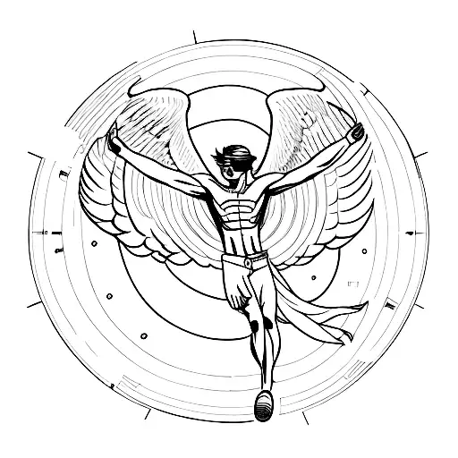 A modern interpretation of Icarus flying towards the sun with binary code wings tattoo design idea