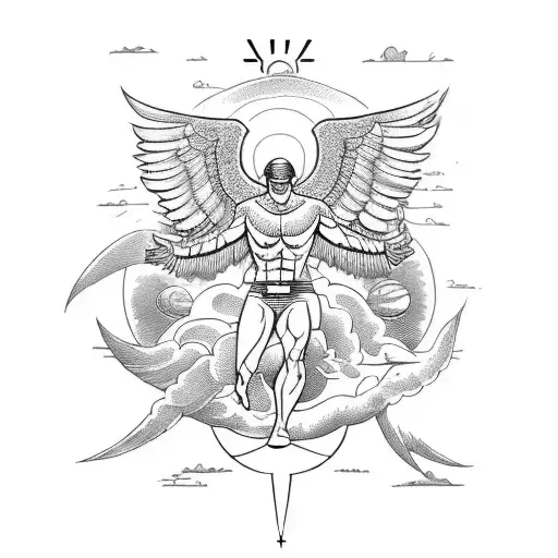A modern interpretation of Icarus flying towards the sun with binary code wings tattoo design idea
