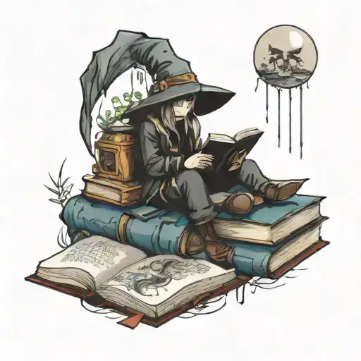 books, fantasy, rainy days tattoo design idea