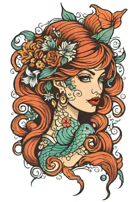 mermaid lady face tattoo design idea
