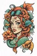 mermaid lady face tattoo design idea