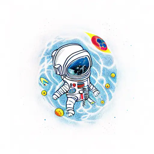dead astronaut in outer space tattoo design idea