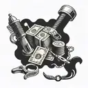 A tattoo design featuring a stack of money intertwined with barbershop tools, symbolizing the client's love for both money and barbering tattoo design idea