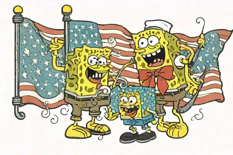sponge bob and patrick Welding an american flag tattoo design idea