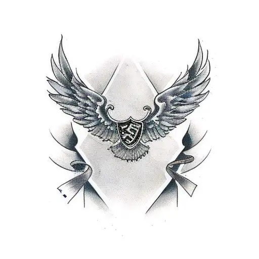 top side Date of Birth and wings in Down Section  tattoo design idea