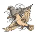 Dove and Raven flying tattoo design idea