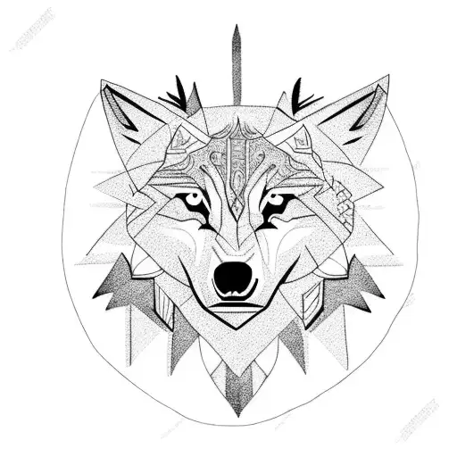 Wolf, palm tree, tribal tattoo design idea