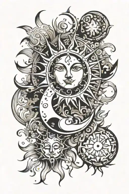 sun and moon tattoo design idea