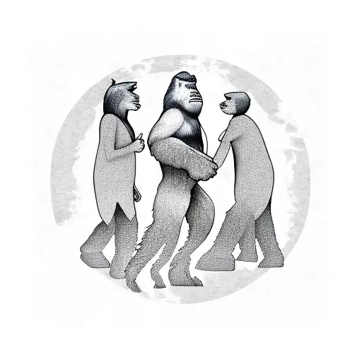 bigfoot with two daughters tattoo design idea