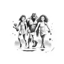 bigfoot with two daughters tattoo design idea