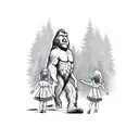 bigfoot with two daughters tattoo design idea