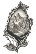 mountains through a cracked window looking tattoo design idea