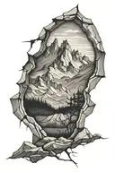 mountains through a cracked window looking tattoo design idea