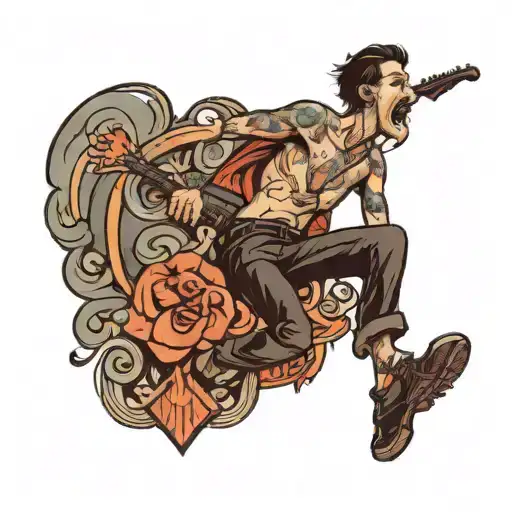 A skinny guy singing and dancing on stage tattoo design idea