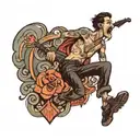 A skinny guy singing and dancing on stage tattoo design idea
